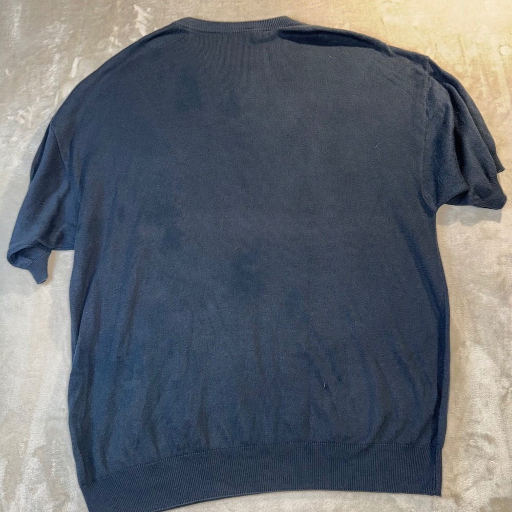 Raffi Linea Uomo Mens Navy Blue Cable Knit Short Sleeve Sweater Made in Italy XL - Picture 4 of 5